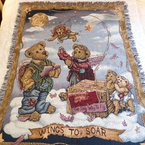 Boyds Bears Tapestry Wings to Soar Throw Blanket 48" X 66" Heavenly Angels